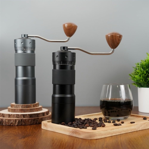 Moulin à café à manivelle, moulin à café à dents fantômes, aspiration magnétique, petit noyau en acier domestique pour l'extérieur, réglage externe,