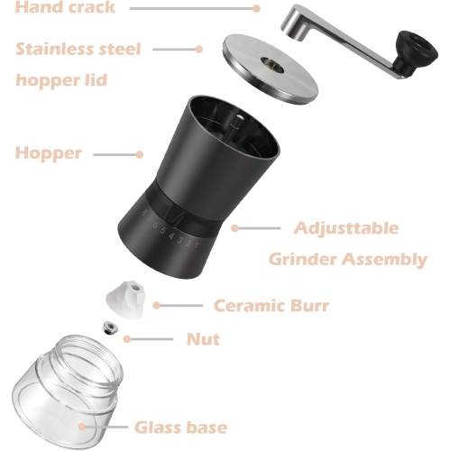 Moulin à café à manivelle à la main Moulin à café à grande capacité et bouteille de mouture fine et grossière réglable
