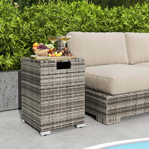 Costway 16" Rattan Propane Tank Cover Hideaway Side Table 20 lbs Propane Gas Holder Gray/Brown