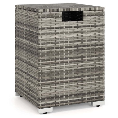 Costway 16" Rattan Propane Tank Cover Hideaway Side Table 20 lbs Propane Gas Holder Gray/Brown