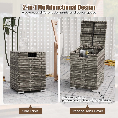 Costway 16" Rattan Propane Tank Cover Hideaway Side Table 20 lbs Propane Gas Holder Gray/Brown