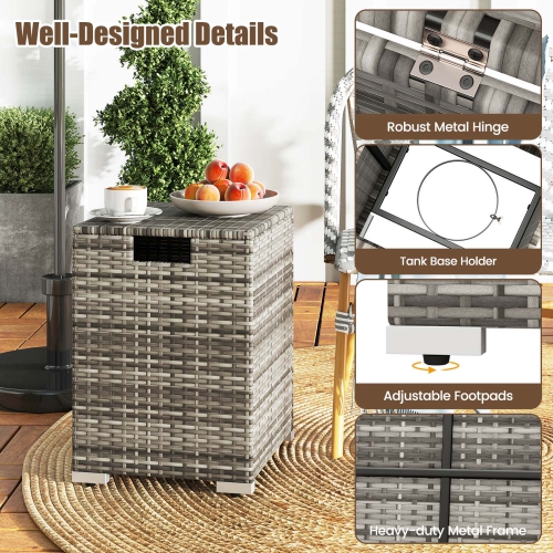 Costway 16" Rattan Propane Tank Cover Hideaway Side Table 20 lbs Propane Gas Holder Gray/Brown