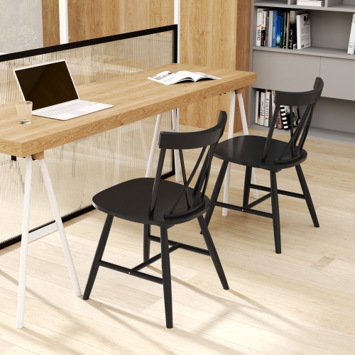 Costway Dining Chairs Set of 2/4 Farmhouse Kitchen Chair with Rubber Wood Frame Black/Natural