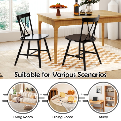 Chaises de salle à manger de Costway – Ensemble de chaises de cuisine de style maison de 2/4 avec cadre en bois de caoutchouc noir/naturel