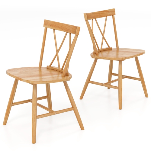 Costway Dining Chairs Set of 2/4 Farmhouse Kitchen Chair with Rubber Wood Frame Black/Natural