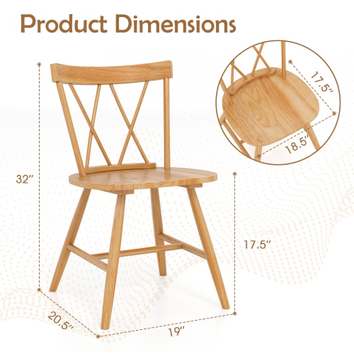 Costway Dining Chairs Set of 2/4 Farmhouse Kitchen Chair with Rubber Wood Frame Black/Natural