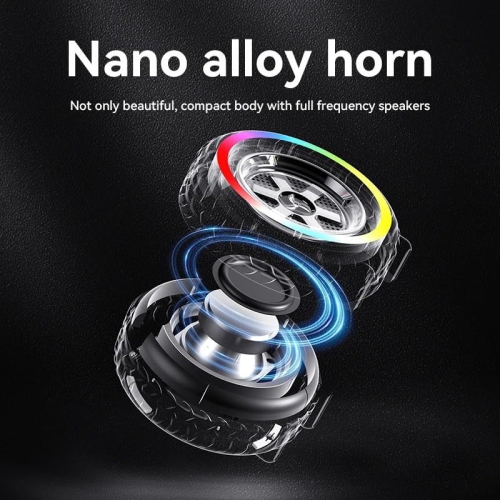 Universal LED Portable Mini Wireless BT Tire Speaker, Wireless Bluetooth Portable Lightweight Ultra Compact Travel Speaker