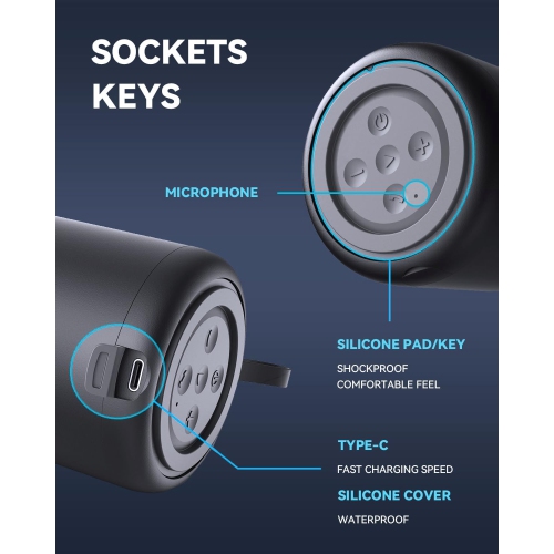 Bluetooth Speaker, Portable Wireless Speaker, 24 Hours Play Time, IPX4 Waterproof Stereo Bluetooth 5.0, 1200mAh Wireless Stereo Pairing, Home,