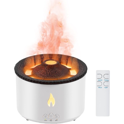 Image 1 of 7.. Mcbazel 360ML Flame Diffuser - Essential Oil Diffuser with Remote Control, Volcano Mist Humidifier, Auto Shut-Off, Timer Function - White​