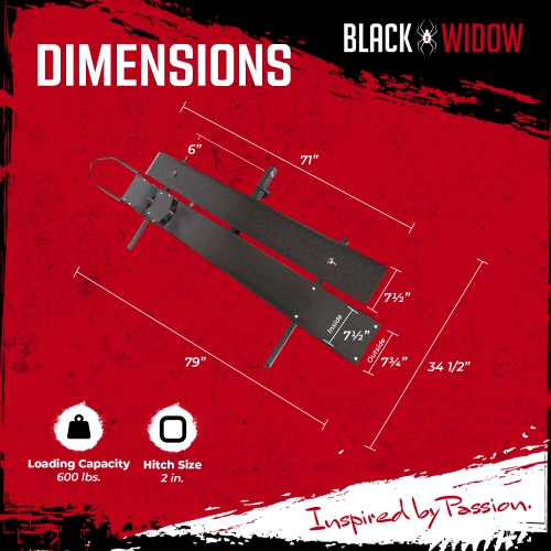 Black Widow Motorcycle Bike Carrier with Ramp for 2" Hitch, 600 Pound Capacity