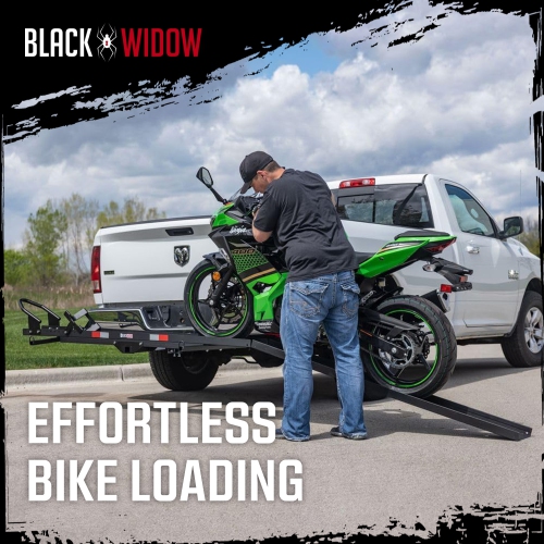 Black Widow Motorcycle Bike Carrier with Ramp for 2" Hitch, 600 Pound Capacity