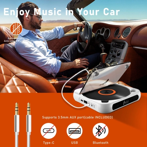 CD Player - Portable Bluetooth Speaker, LED Screen, Stereo Player, IR Remote