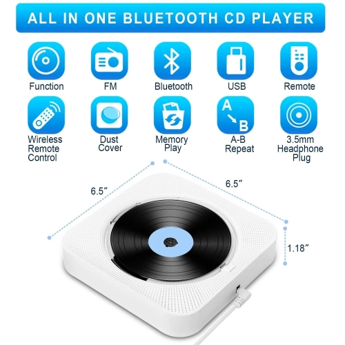 CD Player Portable with Bluetooth - Wall Mountable & Desktop Stand CD Players