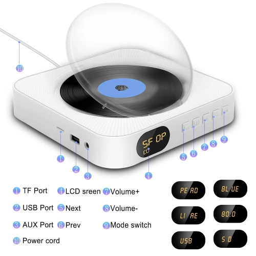 CD Player Portable with Bluetooth - Wall Mountable & Desktop Stand CD Players