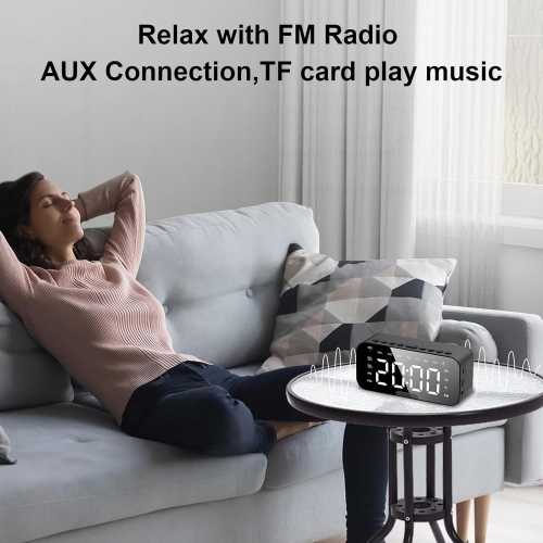 Réveille-matin avec haut-parleur Bluetooth – Réveille-matin numérique Bluetooth avec deux alarmes, 3 niveaux de luminosité, LED/température/mode