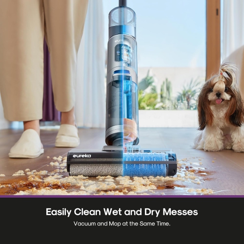Eureka Cordless Wet Dry Vacuum Cleaner Self Cleaning Vacuum and Mop Combo, Good for Hard Floors Pet Hair Sticky Messes, RapidWash NEW430BLC, Blue