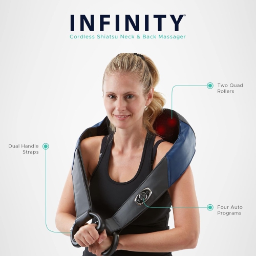 Infinity Cordless Shiatsu Neck Shoulders and Body Massager with Heat 5+ Hours Runtime Between Charges
