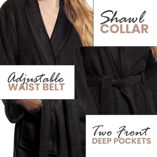 Canadian Linen Women Shawl Collar Terry Cotton Bathrobe, Soft Absorbent Loungewear Sleepwear Nightgown, Shower bath Spa Pool