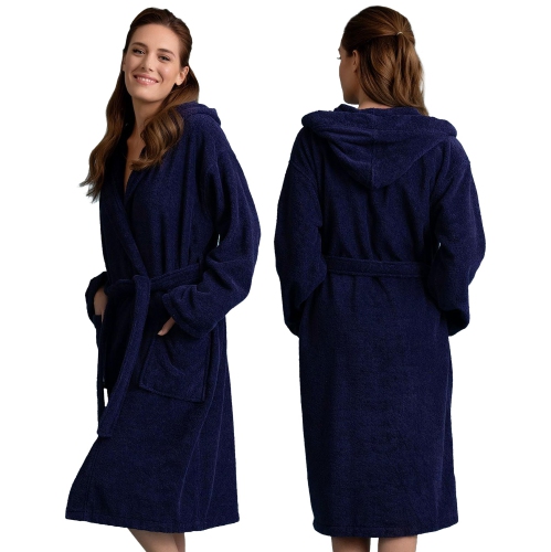 Canadian Linen Women Shawl Collar Terry Cotton Bathrobe, Soft Absorbent Loungewear Sleepwear Nightgown, Shower bath Spa Pool, White