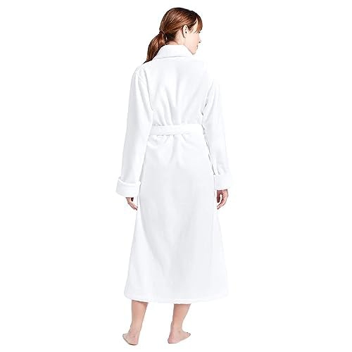 Canadian Linen Women Shawl Collar Terry Cotton Bathrobe, Soft Absorbent Loungewear Sleepwear Nightgown, Shower bath Spa Pool, White