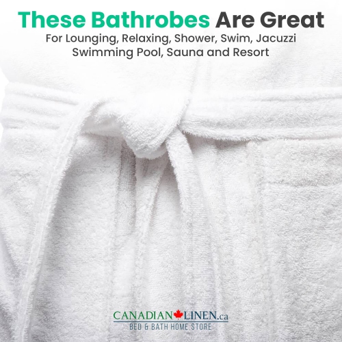 Canadian Linen Women Shawl Collar Terry Cotton Bathrobe, Soft Absorbent Loungewear Sleepwear Nightgown, Shower bath Spa Pool, White