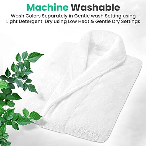 Canadian Linen Women Shawl Collar Terry Cotton Bathrobe, Soft Absorbent Loungewear Sleepwear Nightgown, Shower bath Spa Pool, White