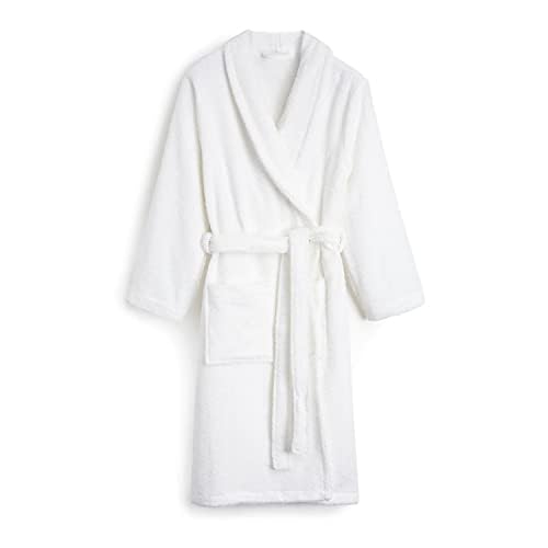 Canadian Linen Women Shawl Collar Terry Cotton Bathrobe, Soft Absorbent Loungewear Sleepwear Nightgown, Shower bath Spa Pool, White