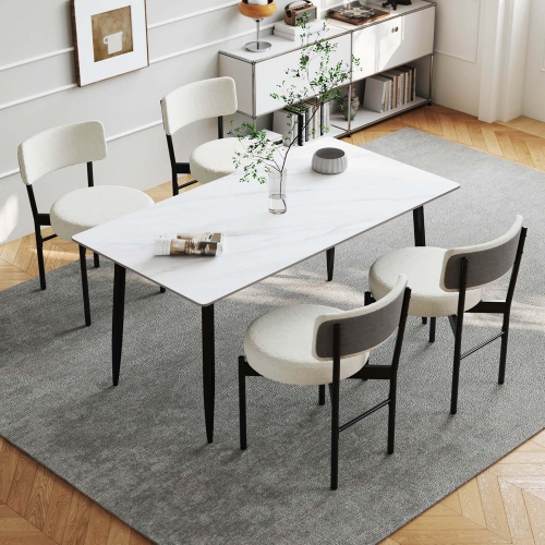 Costway Dining Chair Set of 2/4 with Curved Backrest Padded Seat & Metal Legs for Dining Room Gray/White