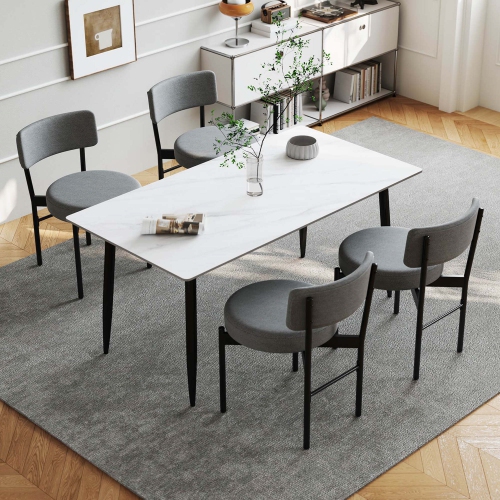 Costway Dining Chair Set of 2/4 with Curved Backrest Padded Seat & Metal Legs for Dining Room Gray/White