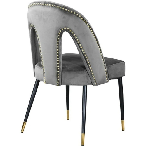 Cleo Grey Velvet Cleo Dining Chairs, Gold Nailhead Trim, Set of 2, 50.8 x 47 x 87.6 cm