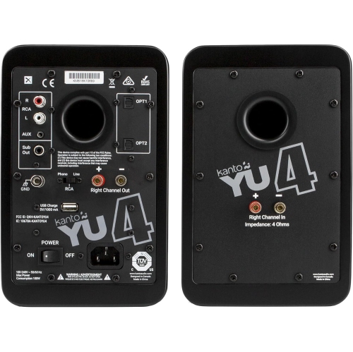 Open Box - Kanto YU4 140W Powered Speakers with 4” Woofer, Bluetooth & Phono Preamp, Auto Standby & Startup, Remote Included