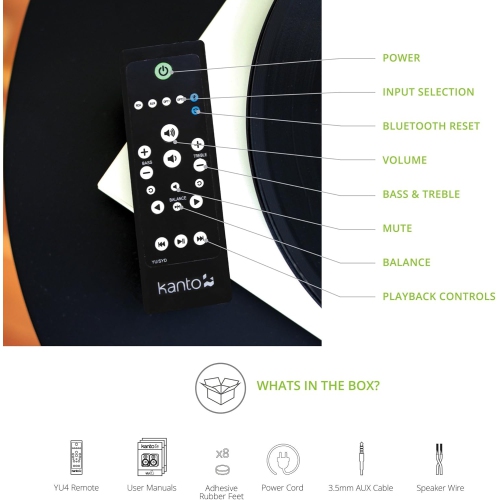 Open Box - Kanto YU4 140W Powered Speakers with 4” Woofer, Bluetooth & Phono Preamp, Auto Standby & Startup, Remote Included