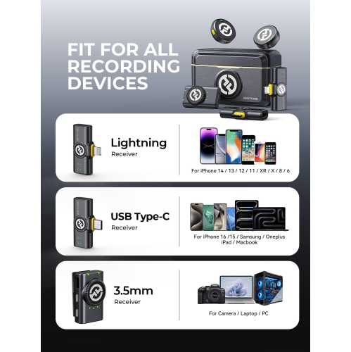 Open Box - Hollyland Lark M2 Wireless Lavalier Microphone for iPhone/Android/Camera/PC/Laptop with Lightning/USB-C/Plug and more