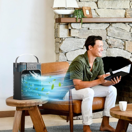 Portable Air Conditioner, LEAEYFE 3 Higher Speeds With 1200ml Extra Large Water Tank, 7 Color Lights 2/8 Hour Timer, 120° OscillatingCooling Fan For