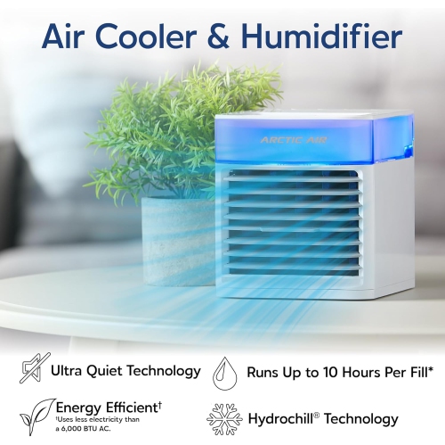 Arctic Air Pure Chill 2.0 Evaporative Air Cooler by Ontel - Powerful, Quiet, Lightweight and Portable Space Cooler with Hydro-Chill Technology For