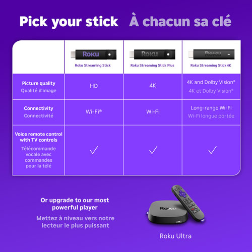 Lecteur multimédia de diffusion en continu Streaming Stick Plus 4K de Roku avec télécommande