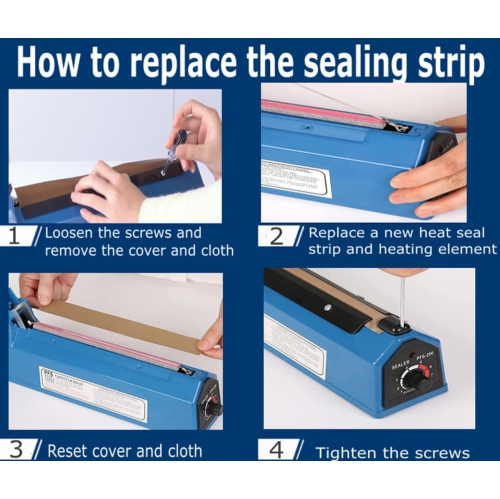 Yeler 12 Inch Impulse Heat Sealer - Manual Poly Bag Sealer for PE/PP Bags with Extra Replaceable Element Grip, Red