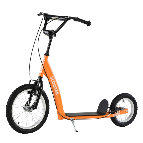 Image 1 de 9.. Trottinette Aosom pour enfants de 5 ans et plus, trottinette pour enfants avec guidon réglable, deux freins avant et arrière, roues gonflables, orange