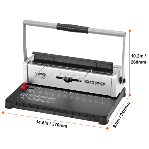Relieuse à spirale à 34 trous VEVOR, reliure manuelle à 120 feuilles, reliure à poinçons avec 3/16 réglable – reliure spirale 9/16 po et marge