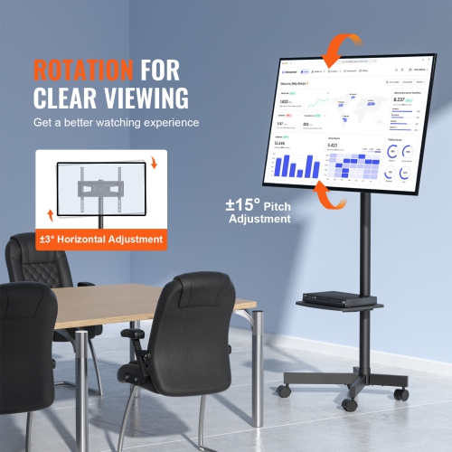 VEVOR 23 to 60 inch Mobile TV Stand, Mobile TV Cart, Height Adjustable Portable TV Stand with Wheels, with A Tray for Audio-Visual Devices, Rolling