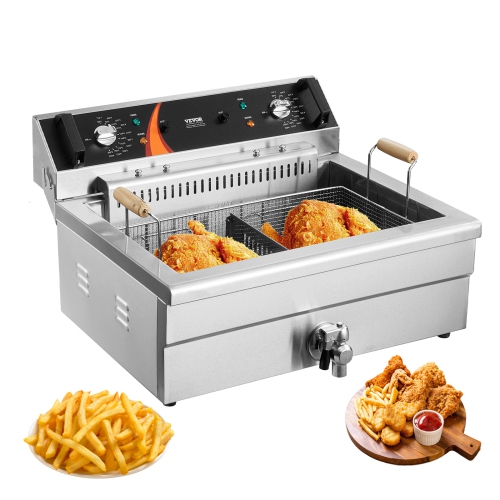 VEVOR 3000W Commercial Deep Fryer, Electric Turkey Fryer with Basket, Large Capacity 30.6Qt / 29L Countertop Single Oil Fryer, Stainless Steel, Temp