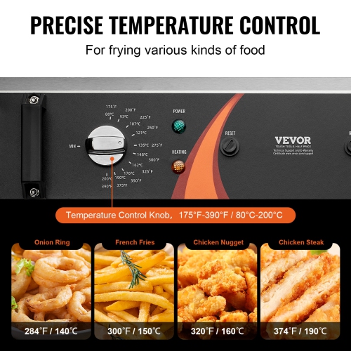 VEVOR 3000W Commercial Deep Fryer, Electric Turkey Fryer with Basket, Large Capacity 30.6Qt / 29L Countertop Single Oil Fryer, Stainless Steel, Temp