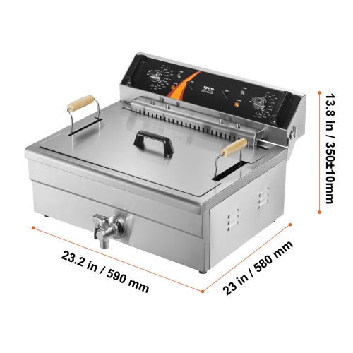 VEVOR 3000W Commercial Deep Fryer, Electric Turkey Fryer with Basket, Large Capacity 30.6Qt / 29L Countertop Single Oil Fryer, Stainless Steel, Temp