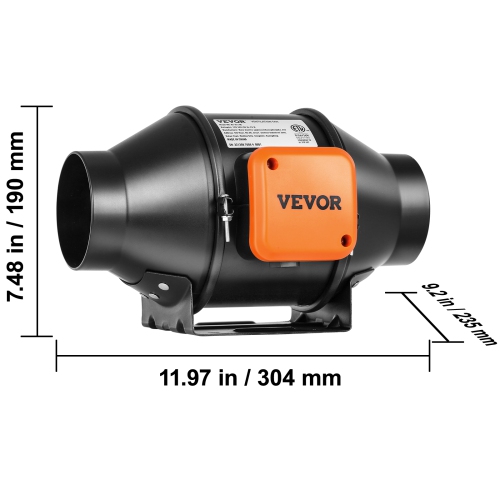 VEVOR 4-Inch Inline Duct Fan, 205 CFM with Temperature Humidity Controller, Quiet EC-motor Ventilation Exhaust Fan for Cooling Booster, Grow Tents,