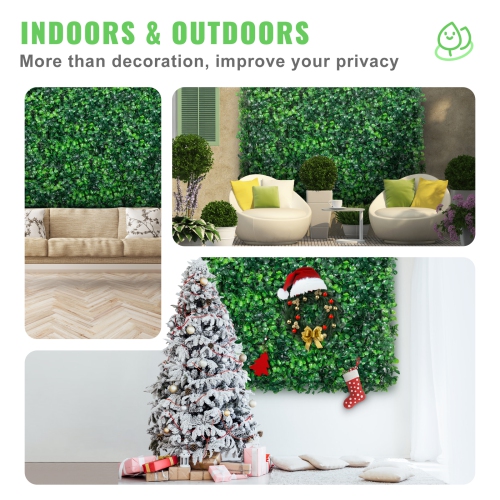 VEVOR 12PCS 10x10 inch Artificial Boxwood Panels, Boxwood Hedge Wall Mat,Artificial Grass Backdrop Wall, Privacy Hedge Screen UV Protected for