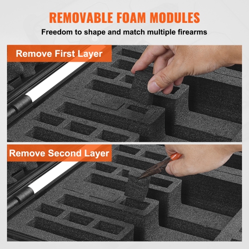 VEVOR 18.9×16.3×8.5 in Hard Pistol Cases with Pre-cut Lining, Waterproof & Dustproof Hard Gun Case for 5 Pistol, Lockable Pistol Case, Black