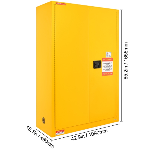 VEVOR 45 Gal Flammable Safety Cabinet, Cold-Rolled Steel Flammable Liquid Storage Cabinet, 42.9 x 18.1 x 65.2 in Explosion Proof with 2 Adjustable
