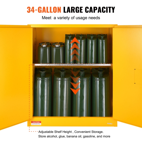 VEVOR 34 Gal Flammable Storage Cabinet, 43.1x18.1x50.1 inch Cold-Rolled Steel Flammable Liquid Storage Cabinet Explosion Proof with 1 Adjustable