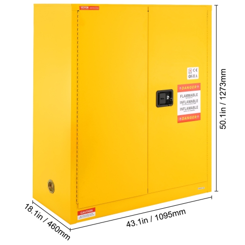 VEVOR 34 Gal Flammable Storage Cabinet, 43.1x18.1x50.1 inch Cold-Rolled Steel Flammable Liquid Storage Cabinet Explosion Proof with 1 Adjustable