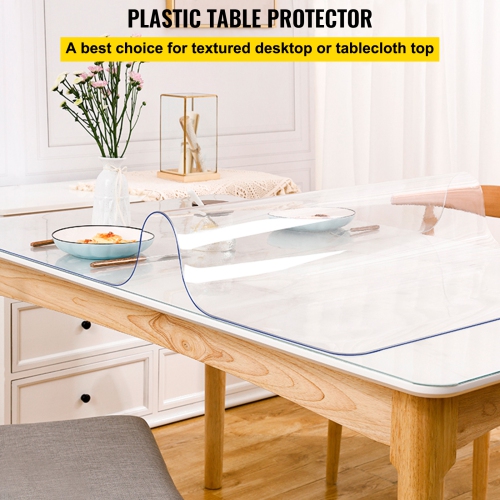 VEVOR 40 x 80 Inch Plastic Table Cover, 1.5 mm Thick Clear Table Protector, Rectangle Clear Desk Mat, Waterproof & Easy Cleaning for Office Dresser